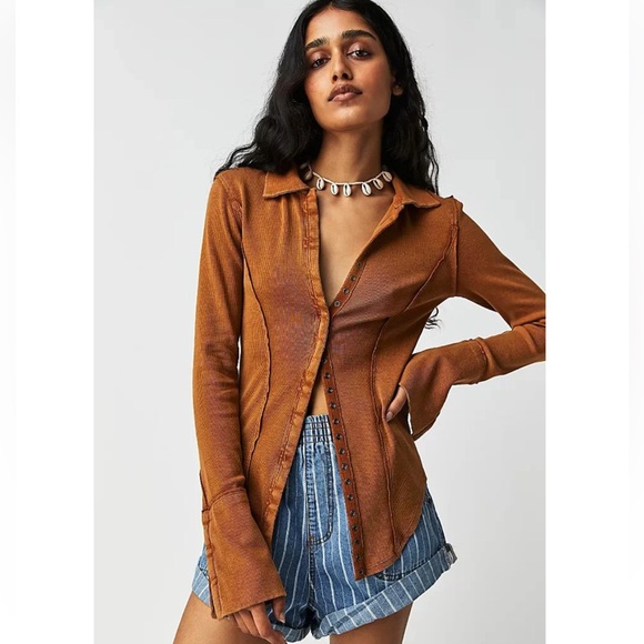 Free People Brown Long Sleeve Tee - Picture 1 of 4